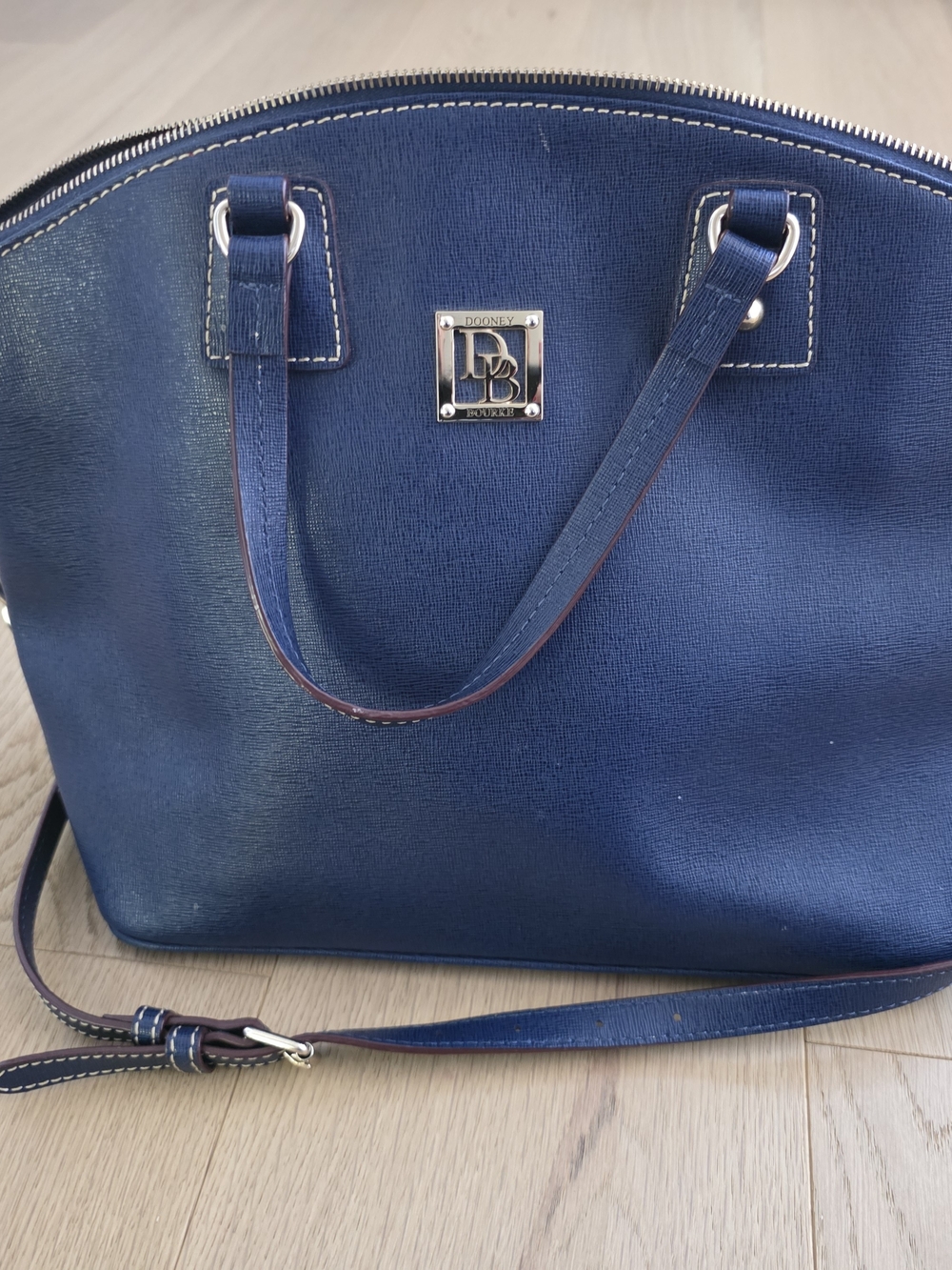 Dooney & Bourke Navy Saffiano Dome Satchel. Beautiful Red Interior, Gold Hardwar
